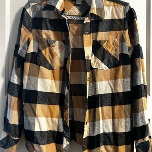 Natural brand Black and Tan Plaid Button Down Shirt